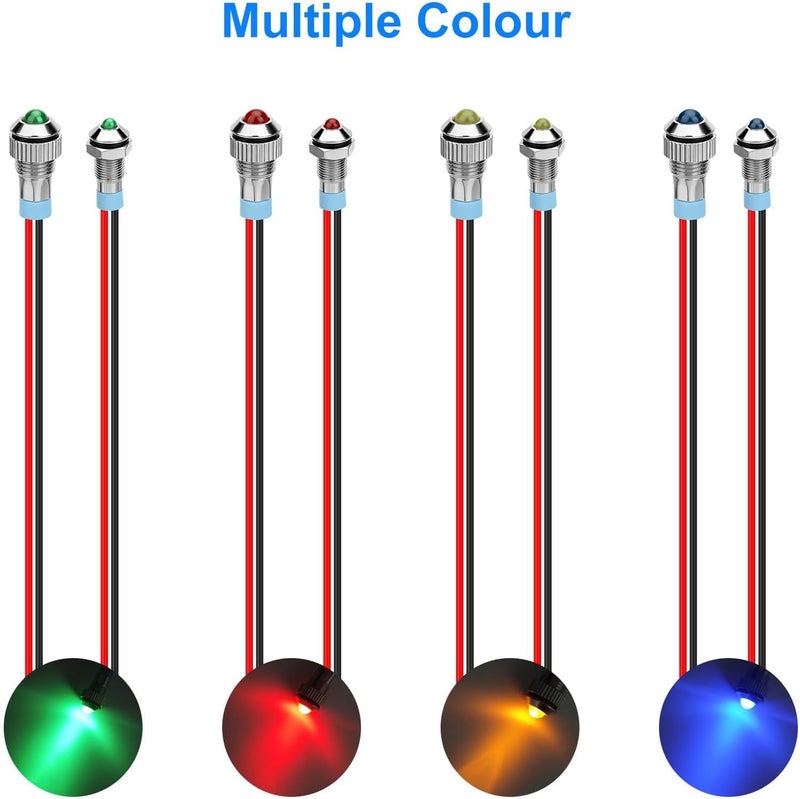 Linkstyle 8PCS 12V LED Metal Indicator Light, Waterproof Dashboard Signal Lamp Panel Lighting for Car RV Boat Truck (6mm 8mm) - Image 3
